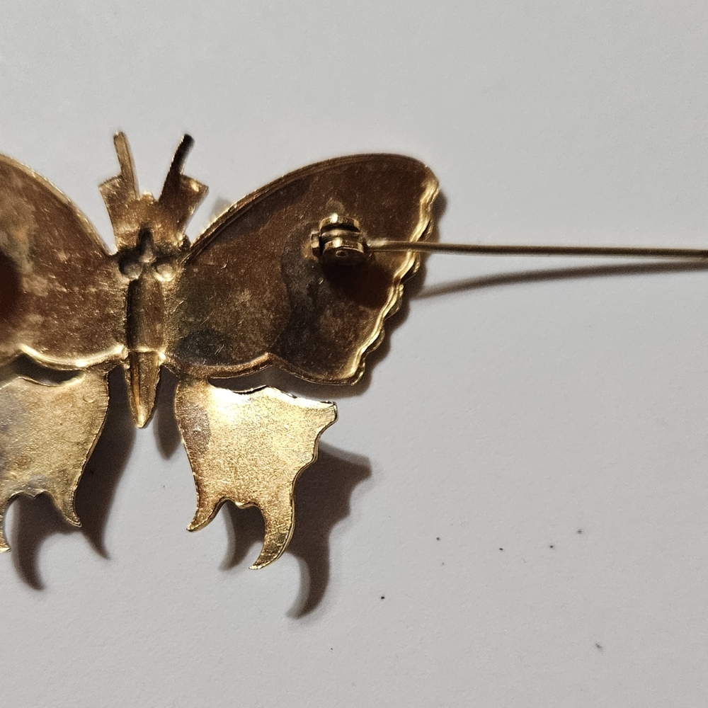 Enamel Butterfly Brooch in Pink, Black & Gold - Picture 4 of 4